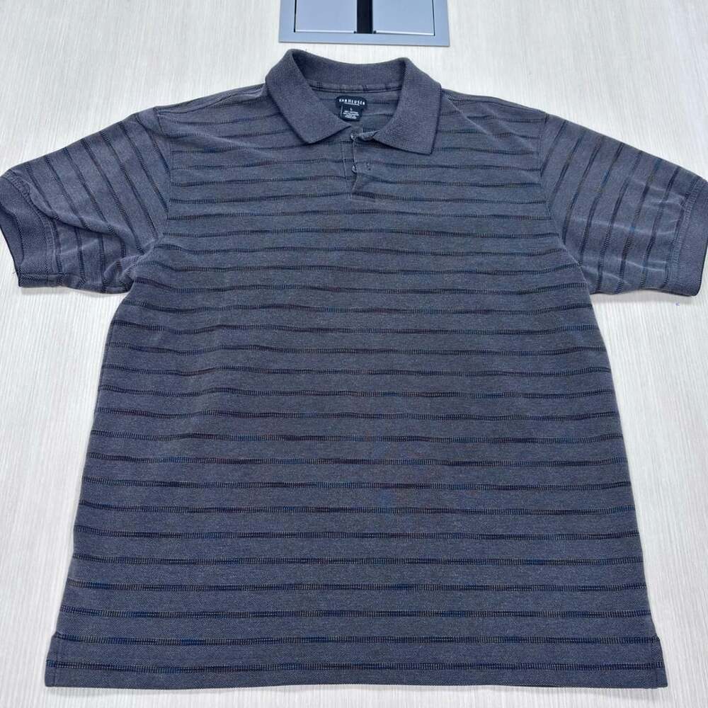 Van Heusen Striped Polo Shirt Size L Grey Short Sleeve Golf Top